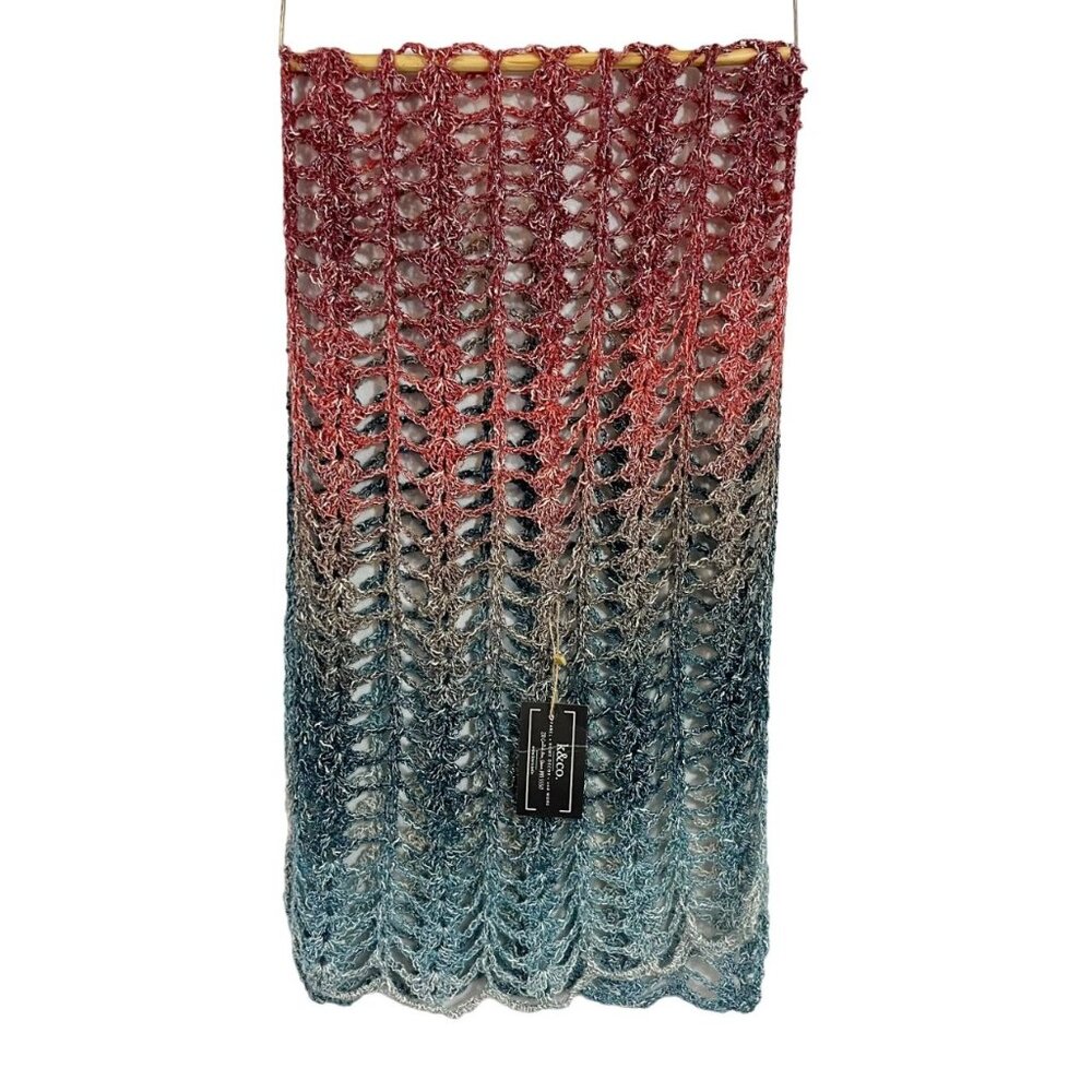 NEW K&Co‎ Ombre Metallic Open Knit Scarf Fairy Artsy Art to Wear Boho Blue Pink